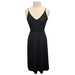 H&M Women's XS V-Neck Sleeveless Midi A-Line Dress Black
